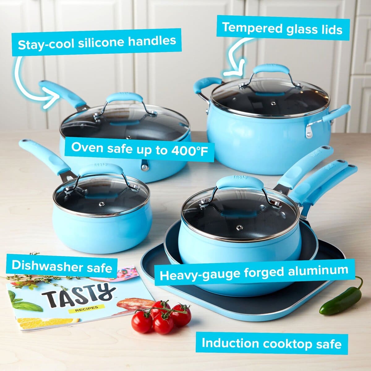 benefits of the tasty non-stick diamond reinforced cookware set 11 piece