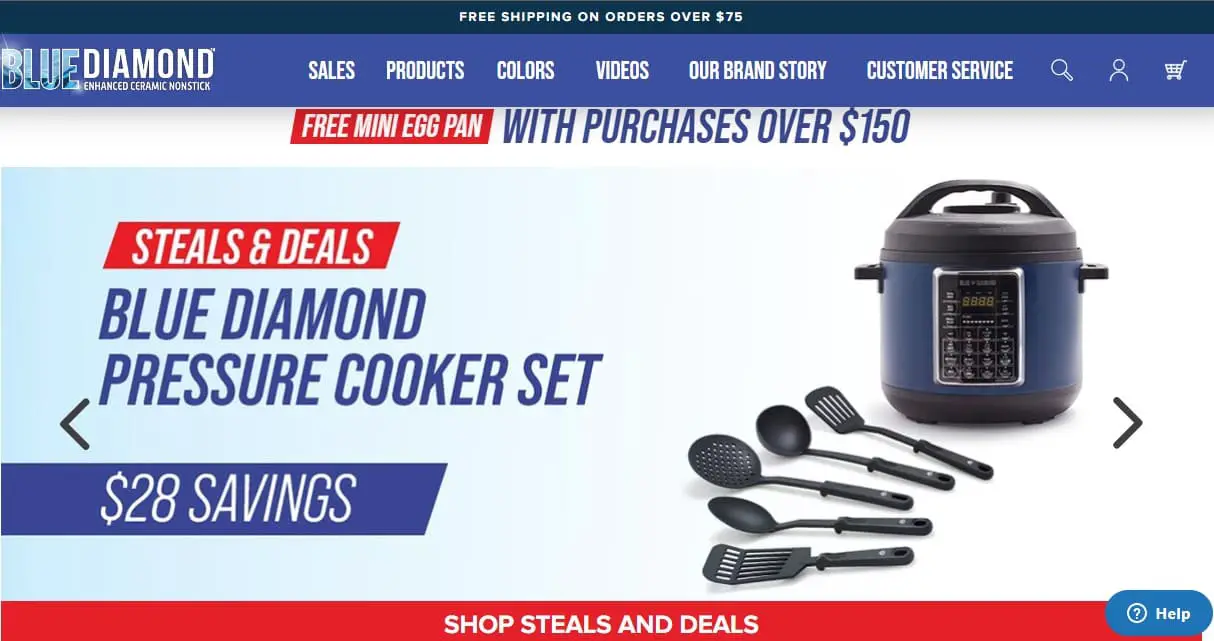 blue diamond cookware website overview