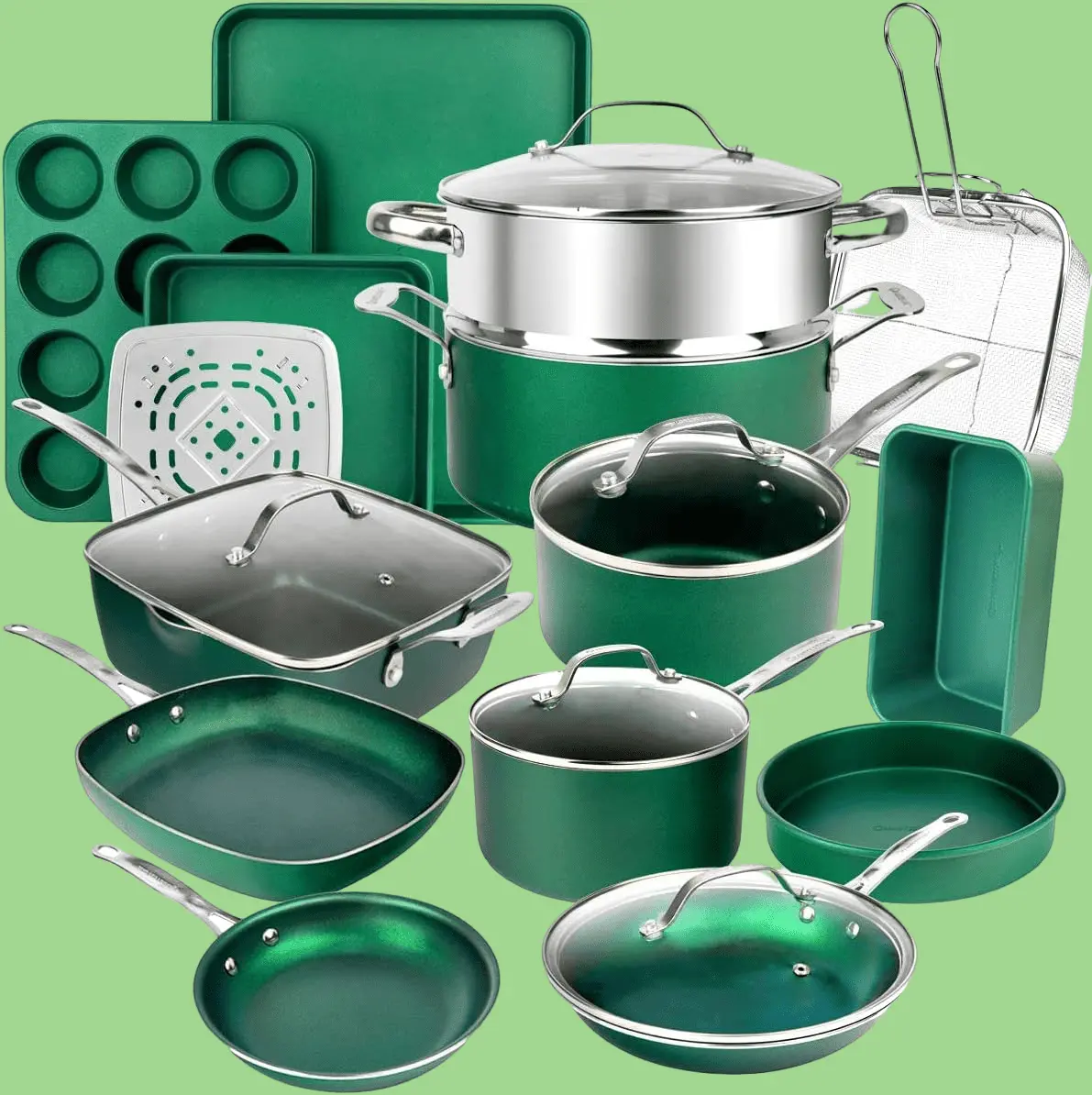 green diamond 20 piece cookware set